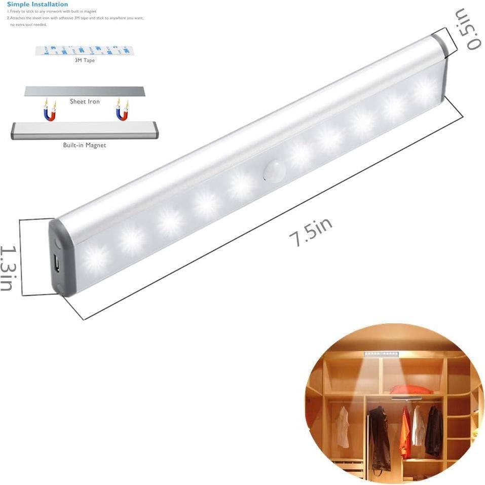 Luz LED portátil RXWLKJ 10 LED con sensor de movimiento