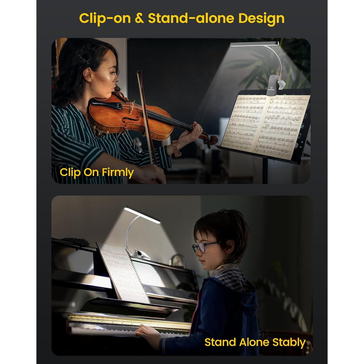 Luz de Atril Musical Glocusent A16, 57 LEDs, Recargable USB-C