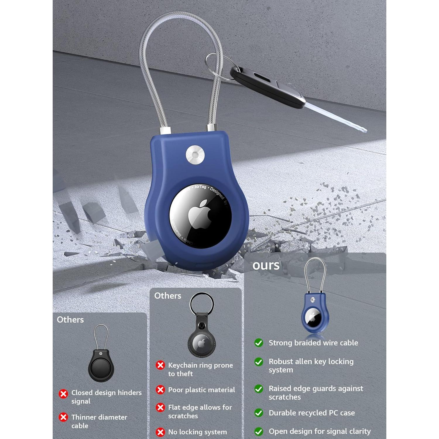 Soporte para llavero AirTag Gliship Azul con cable seguro