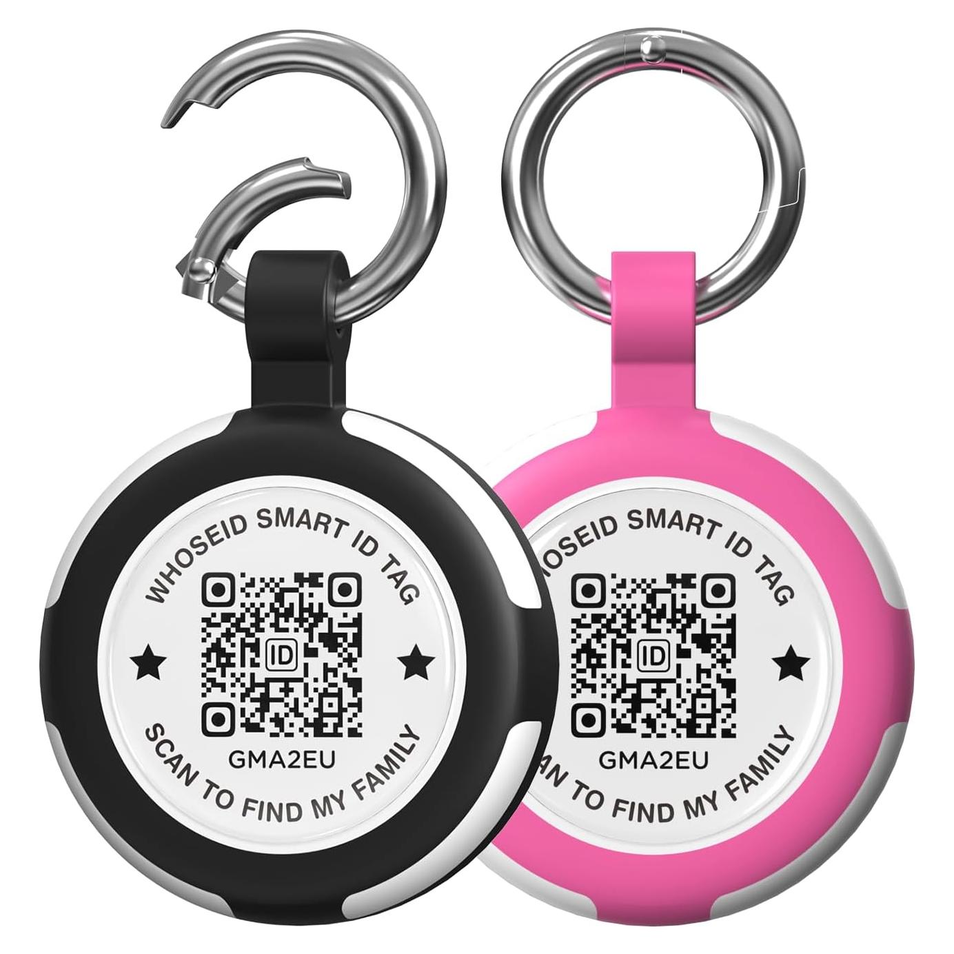 Funda protectora WhoseID para AirTag con código QR - Negro/Rosa