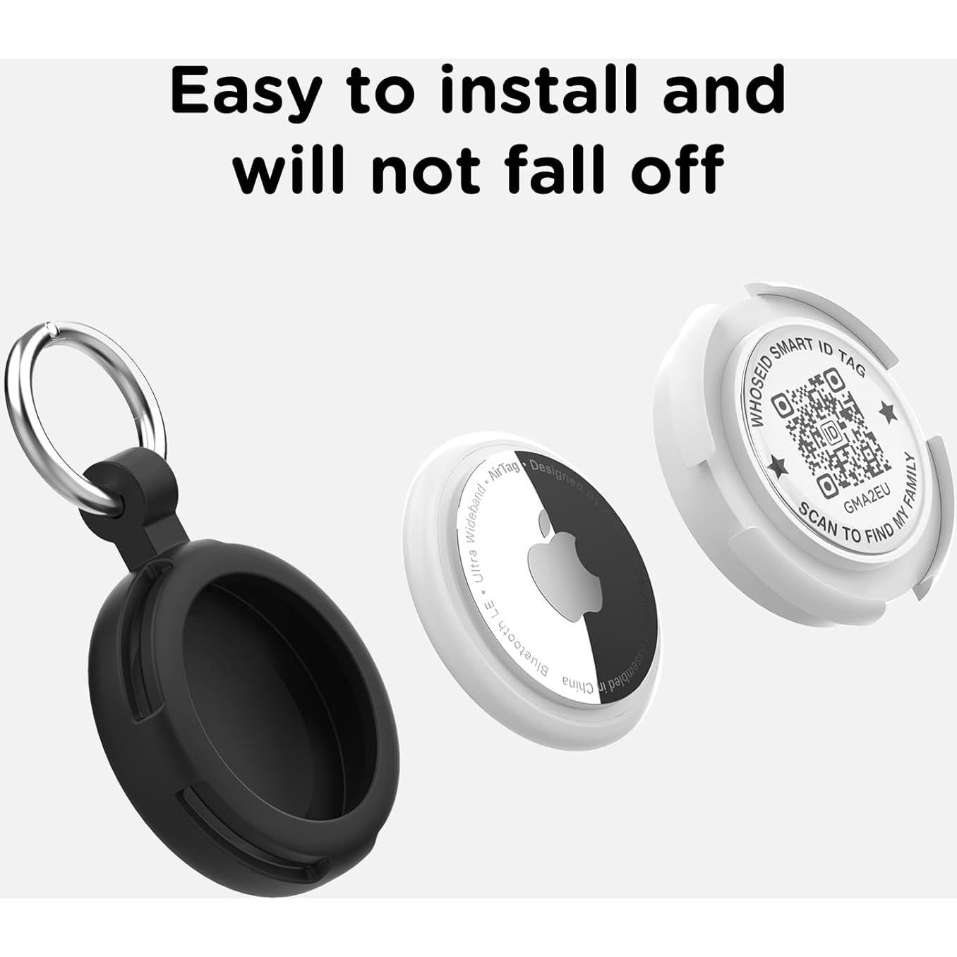 Funda protectora WhoseID para AirTag con código QR - Negro/Rosa