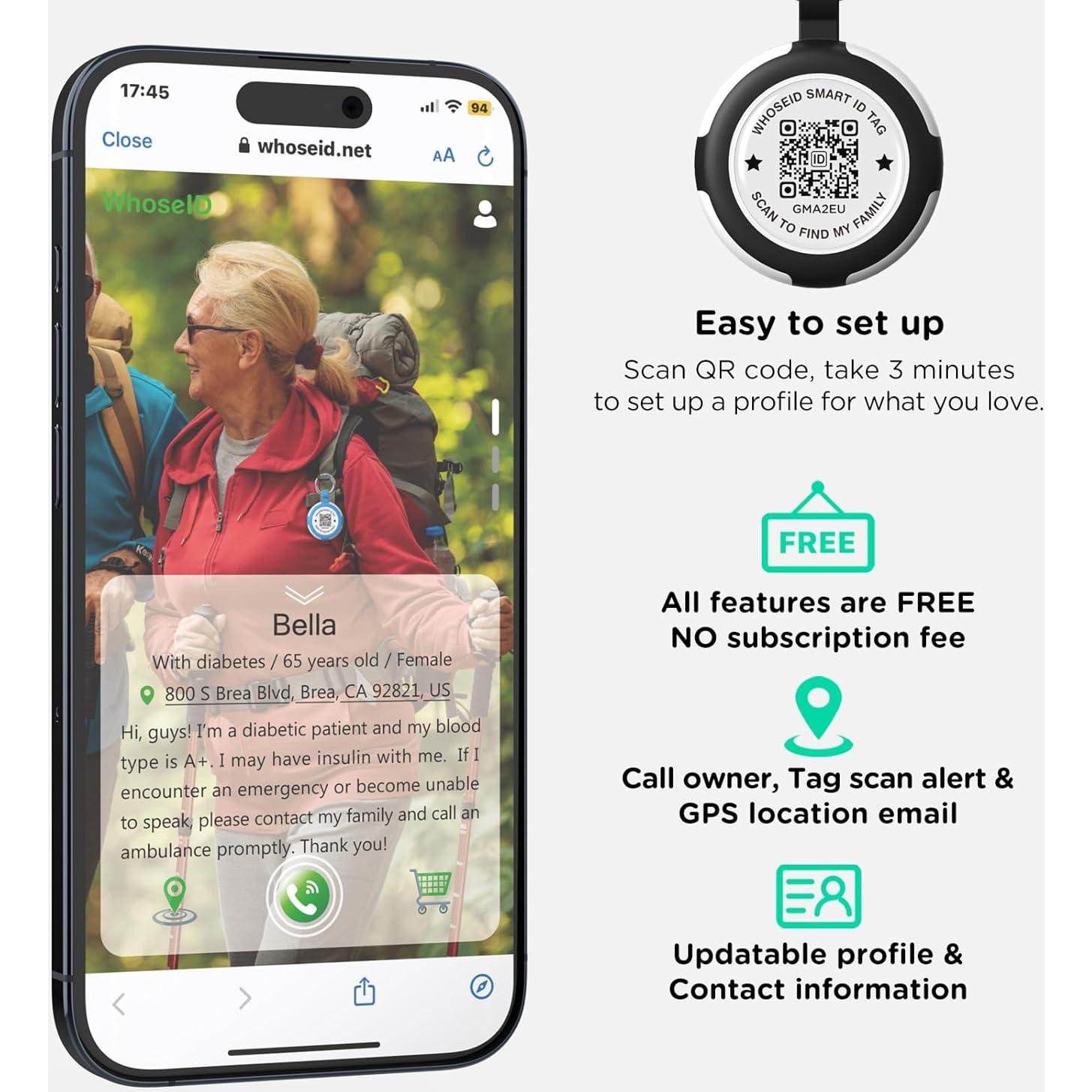 Funda protectora WhoseID para AirTag con código QR - Negro/Rosa