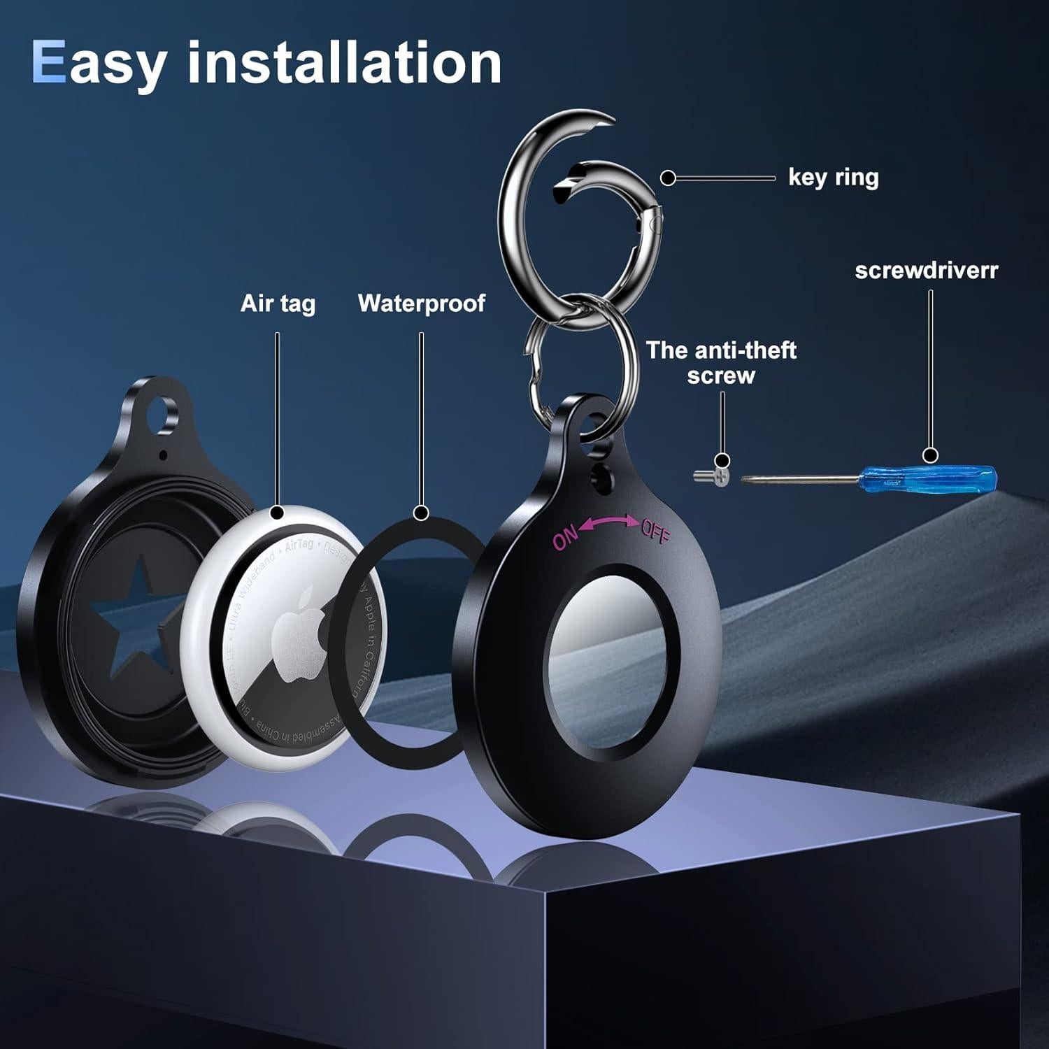 Funda Impermeable Lanteso para AirTag de Apple - Negro