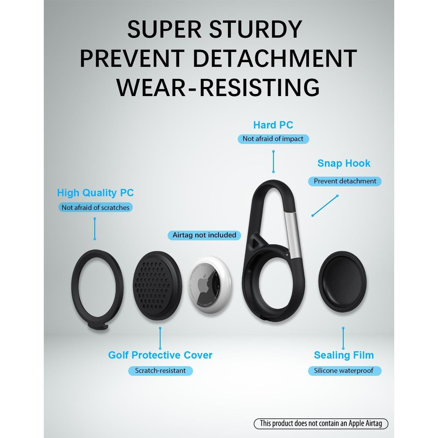 Soporte Airtag SCALLOP Negro con Mosquetón Impermeable