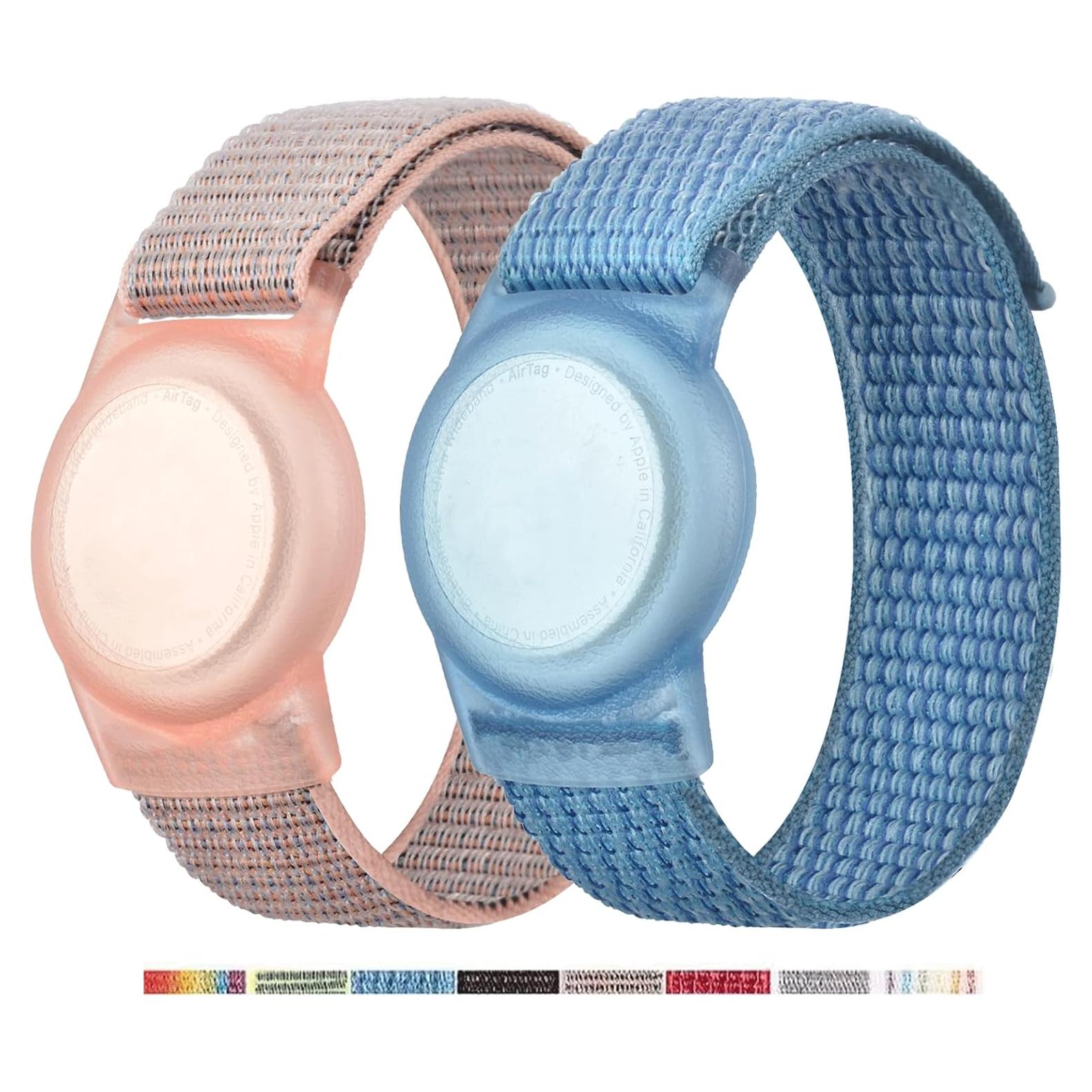 Paquete 2 Pulseras Protectores AirTag Nylon Yiurcy Azul Rosa
