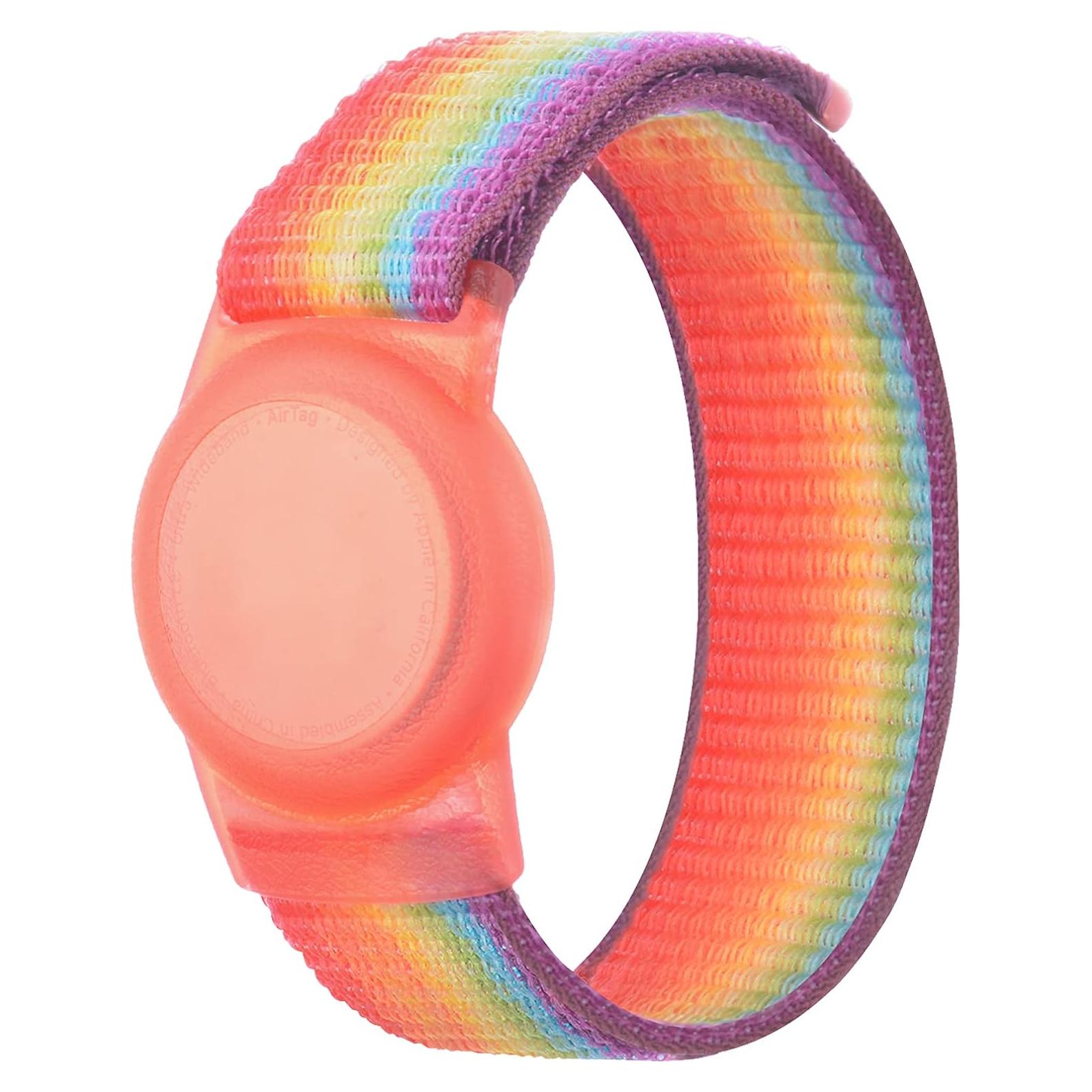 Pulsera Ajustable Nylon Qonuiy para AirTag Niños Arcoíris