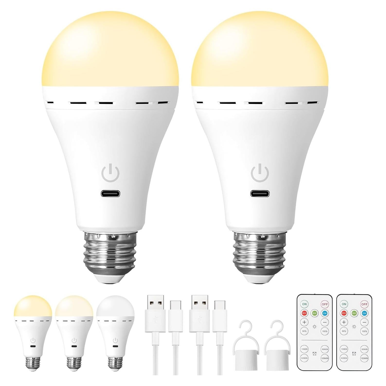 2 Bombillas Recargables HOJOYRI E26 LED con Control Remoto