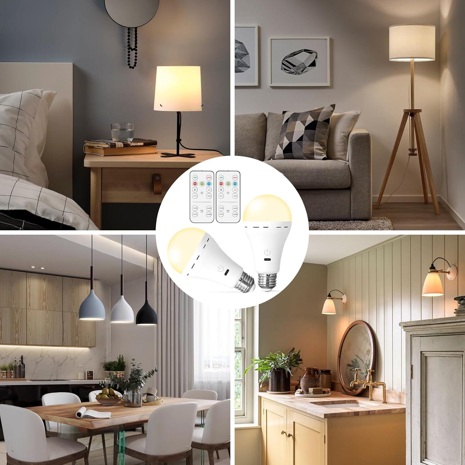 2 Bombillas Recargables HOJOYRI E26 LED con Control Remoto