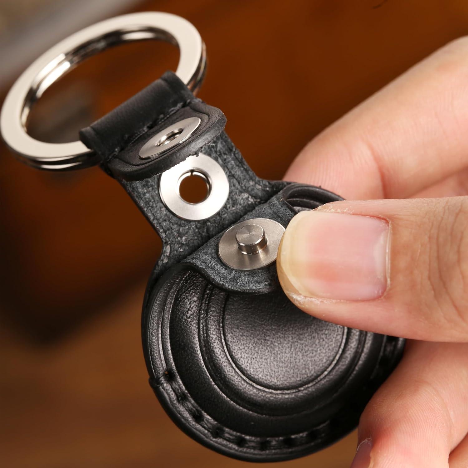 Soporte de cuero para AirTag LQU - Negro, cierre doble bloqueo