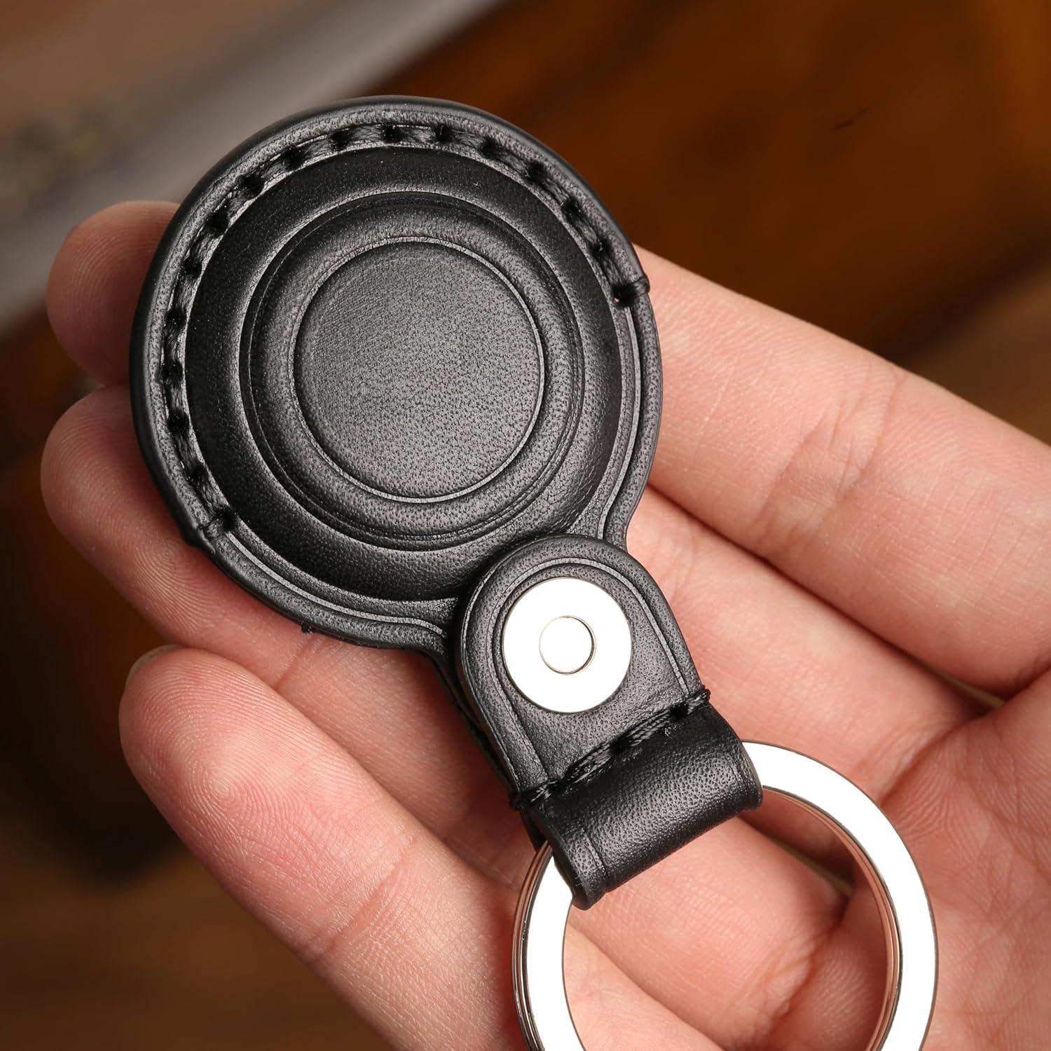Soporte de cuero para AirTag LQU - Negro, cierre doble bloqueo