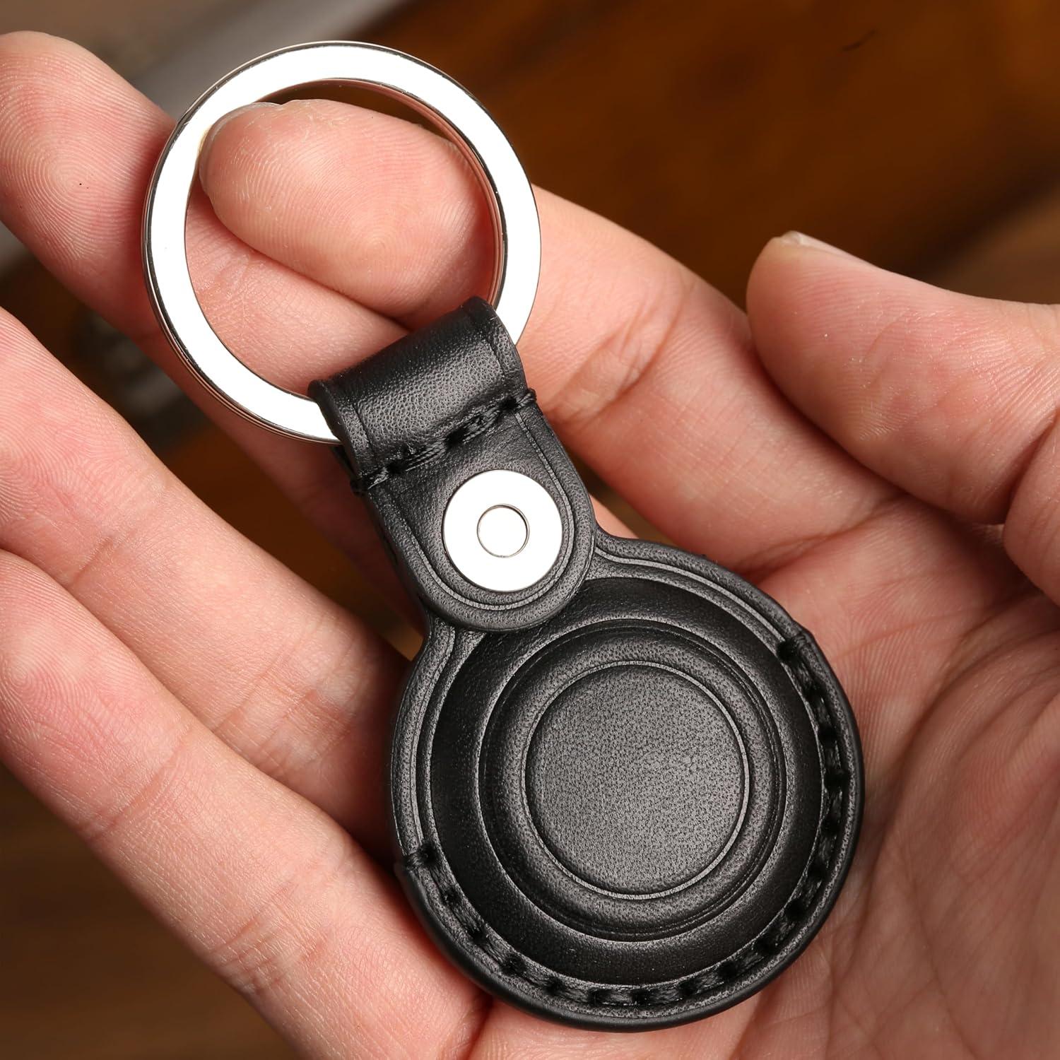 Soporte de cuero para AirTag LQU - Negro, cierre doble bloqueo