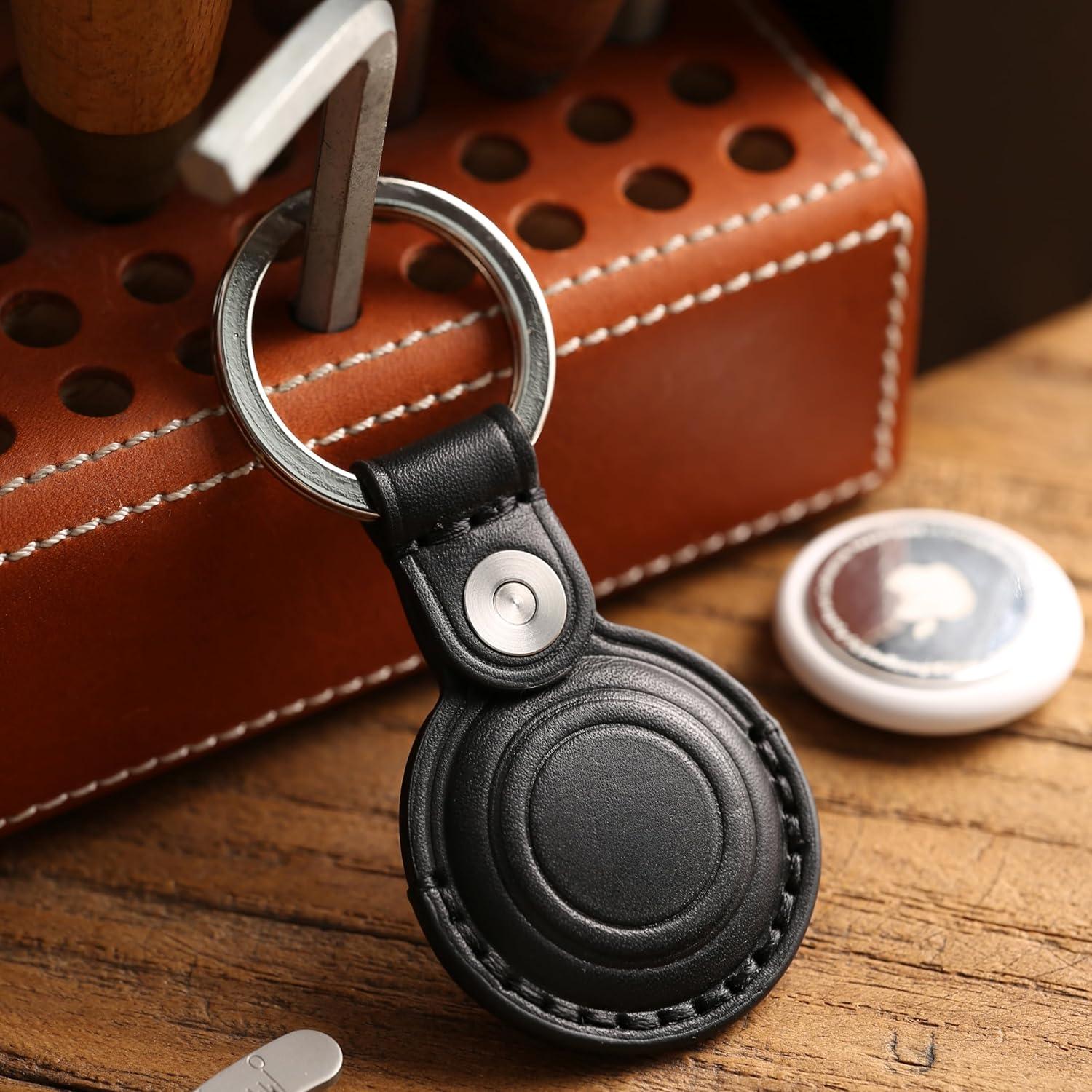 Soporte de cuero para AirTag LQU - Negro, cierre doble bloqueo