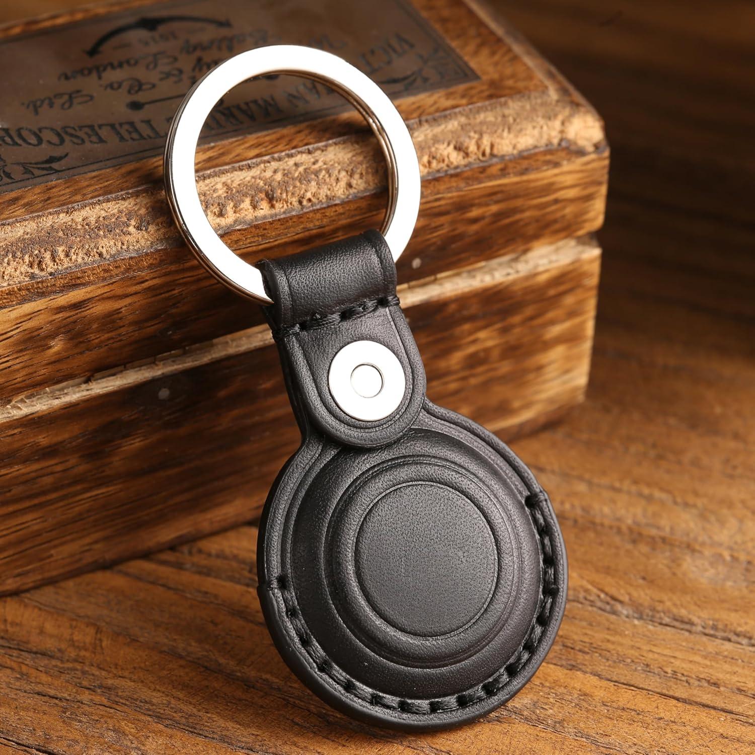 Soporte de cuero para AirTag LQU - Negro, cierre doble bloqueo