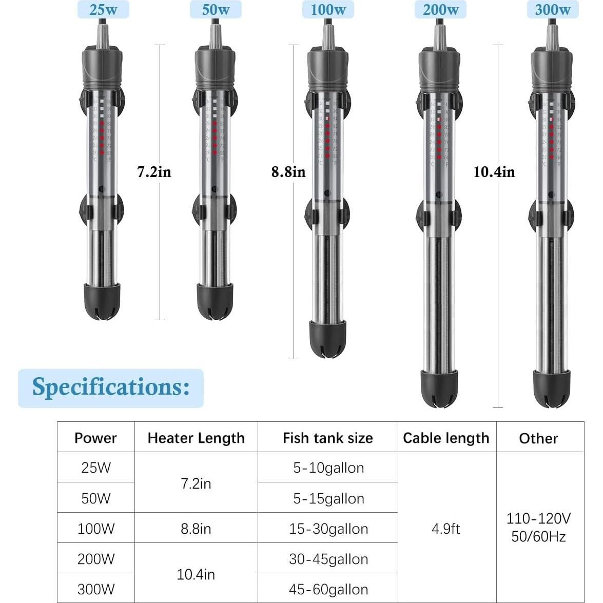Calentador de Acuario HITOP 50W Ajustable 20-34°C Vidrio Engrosado