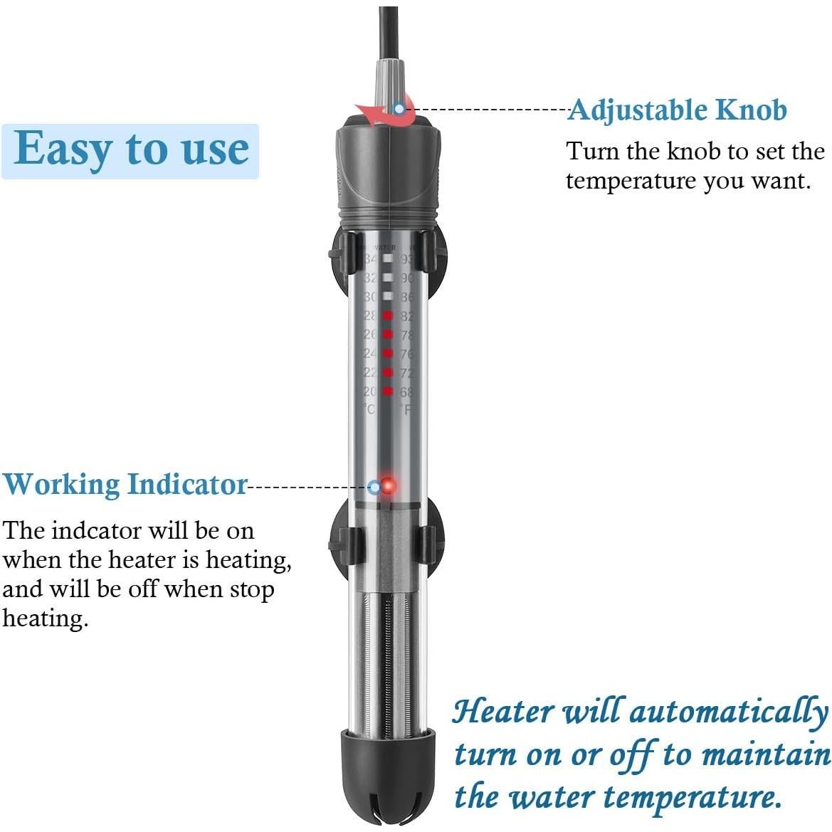 Calentador de Acuario HITOP 50W Ajustable 20-34°C Vidrio Engrosado