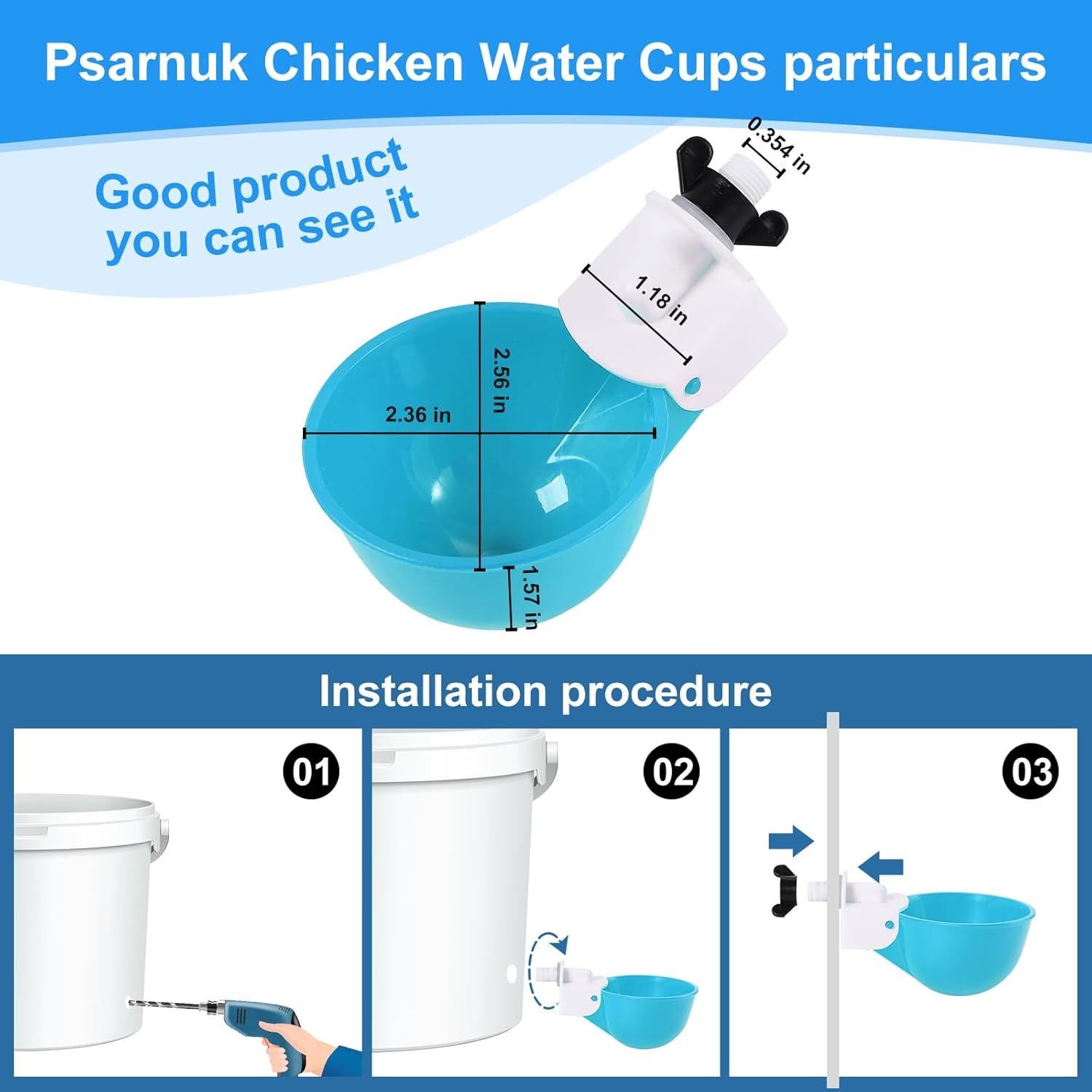 Tazas de Agua para Pollos Psarnuk - 8 Unidades Azul Claro