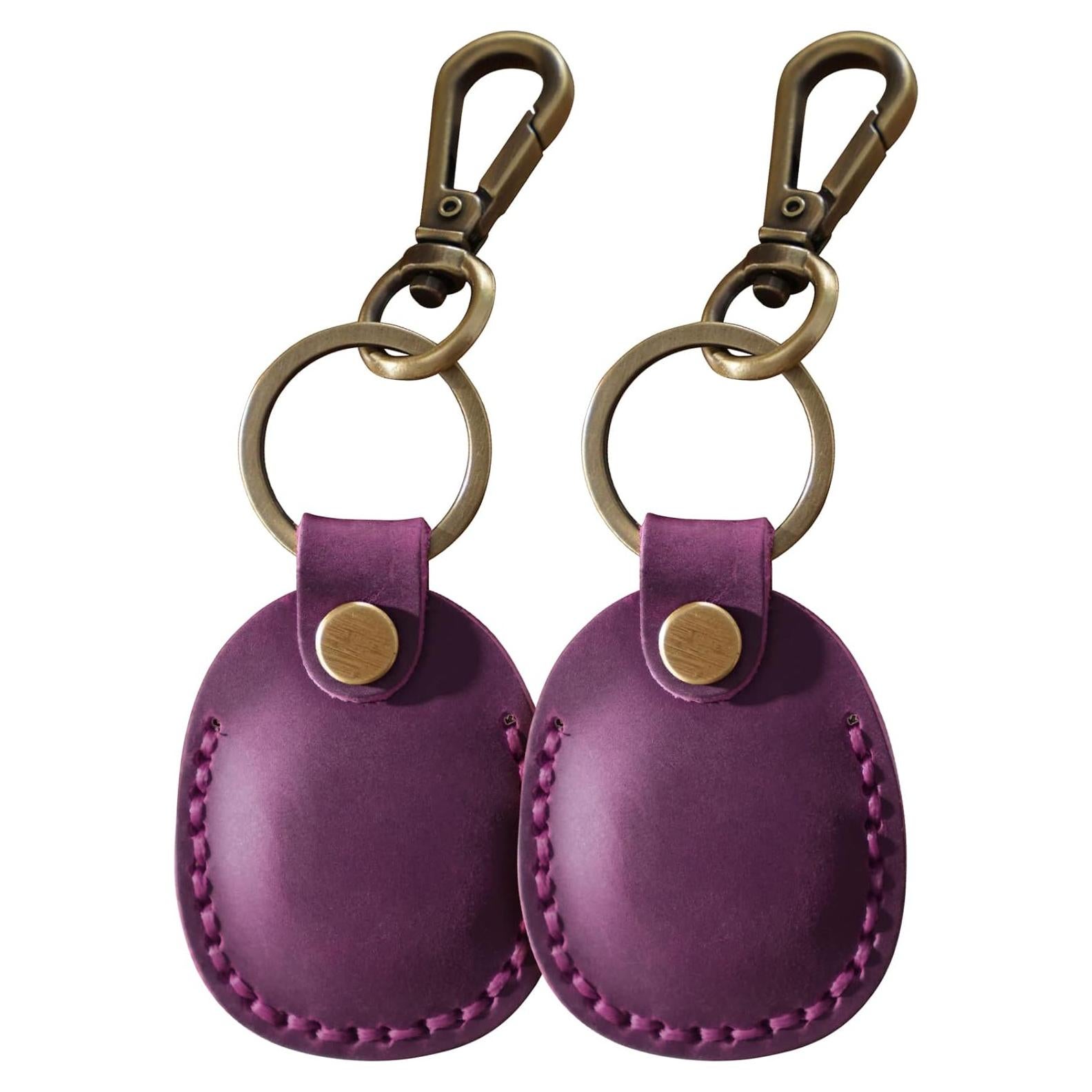 2 Fundas de Cuero Genuino Q1T5 para AirTag 2021 Morado