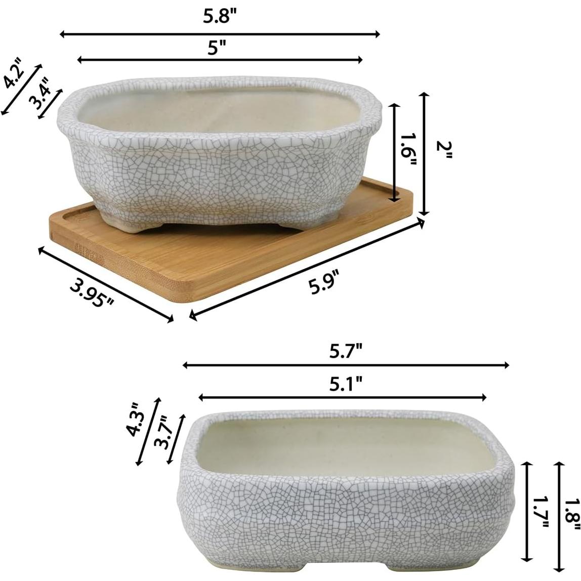 Maceta de Cerámica Craquelada Blanca MUZHI 14.7x10.7cm con Bandeja