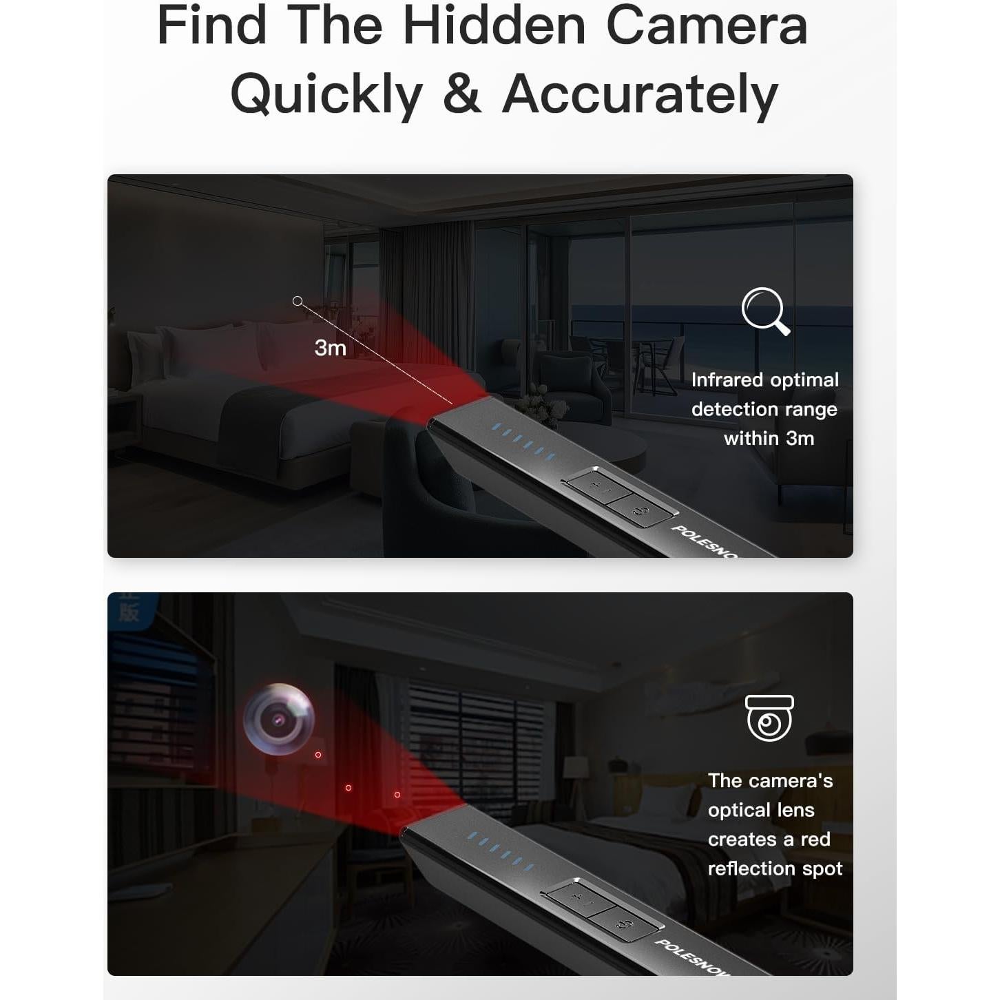 Detector de Cámaras Ocultas POLESNOW P18 Anti Espía 6 Modos