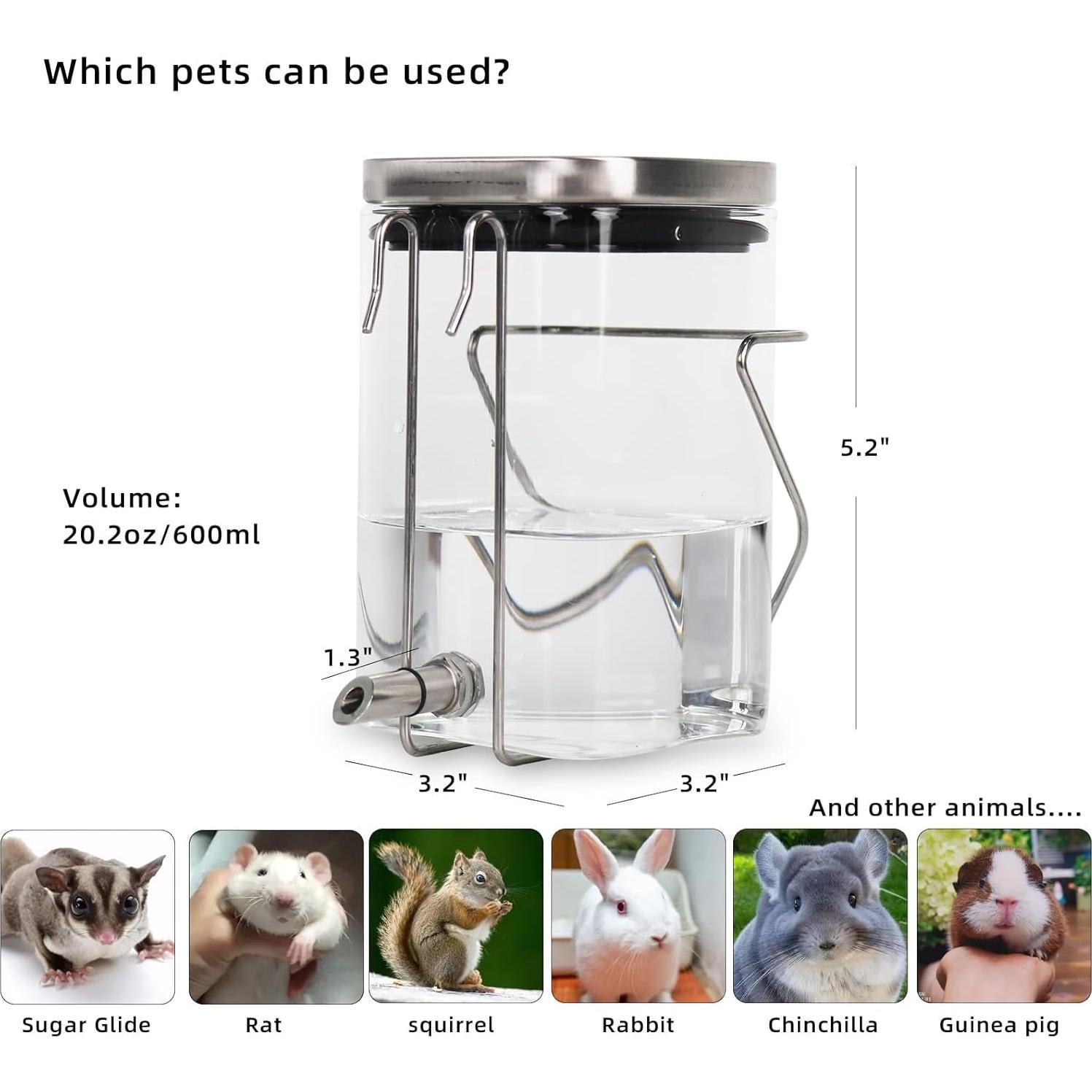 Bebedero de Vidrio para Hámster HardcorePet 300ml Sin Goteo