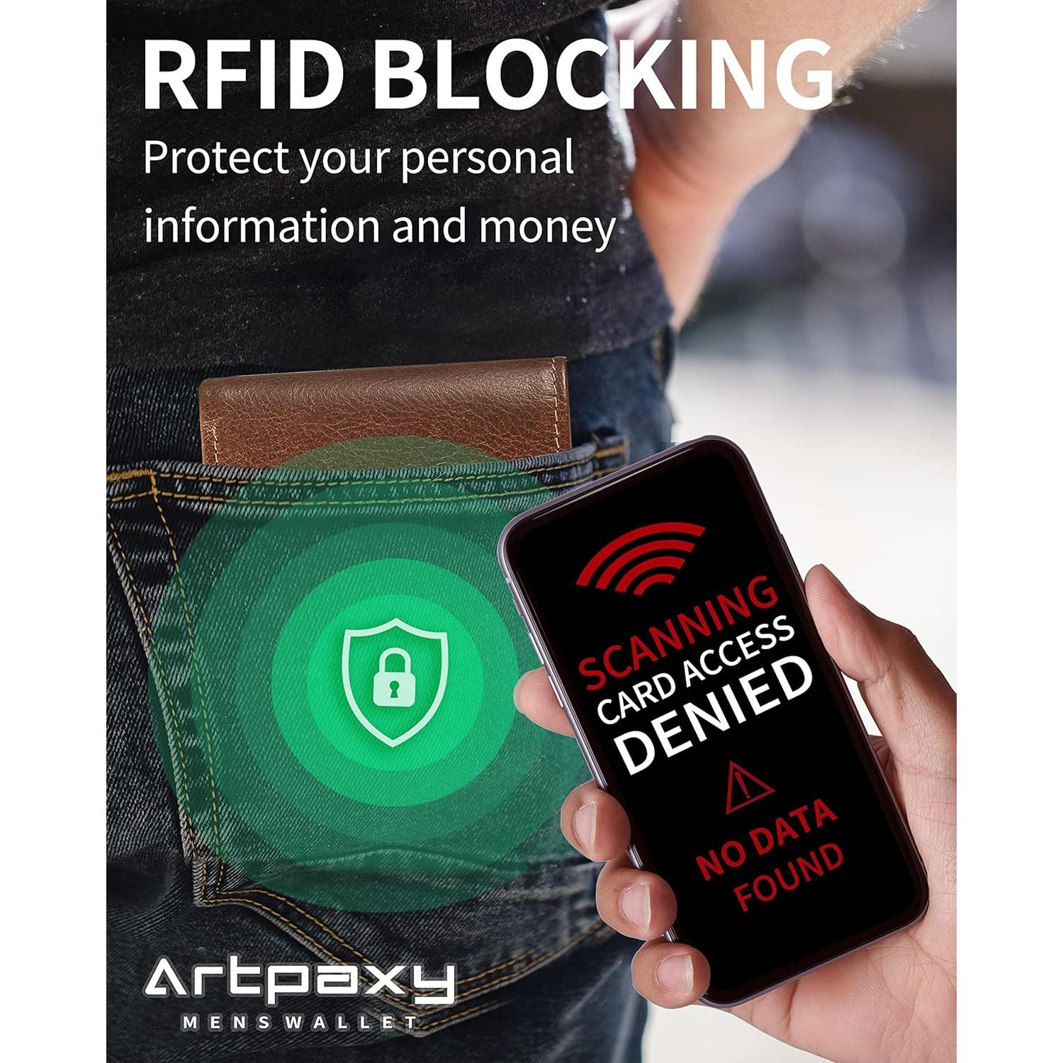 Billetera de Hombre Bifold de Cuero Marrón con Soporte AirTag y Bloqueo RFID