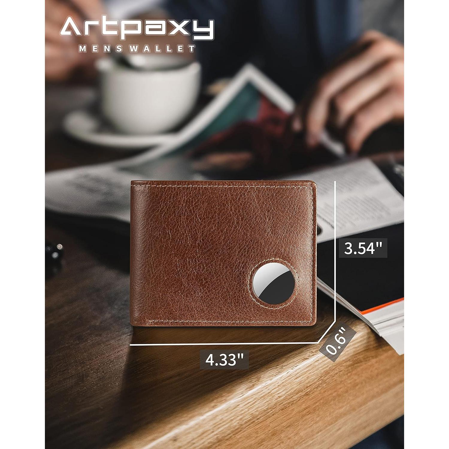Billetera de Hombre Bifold de Cuero Marrón con Soporte AirTag y Bloqueo RFID