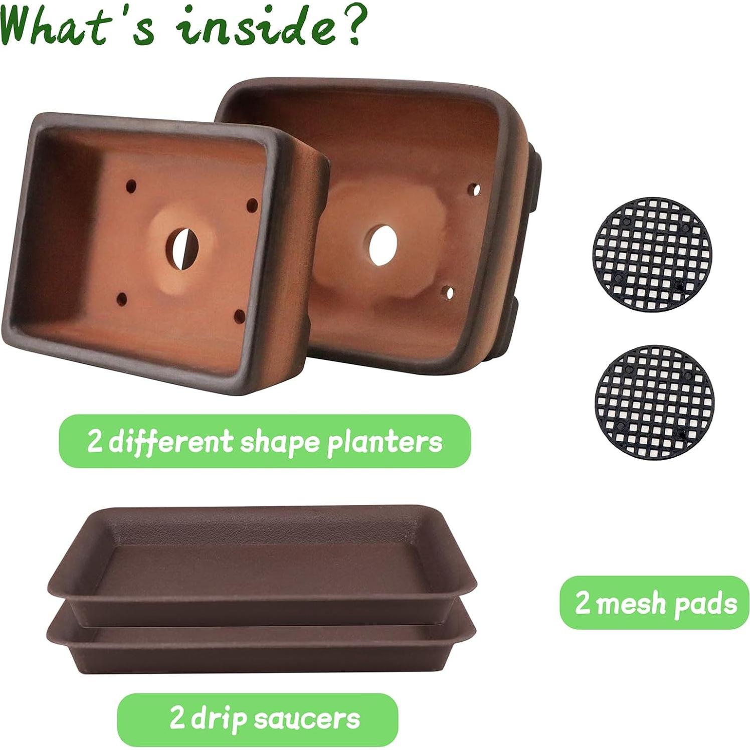 Maceta Rectangular MUZHI 2 Piezas Cerámica Drenaje 17.8cm