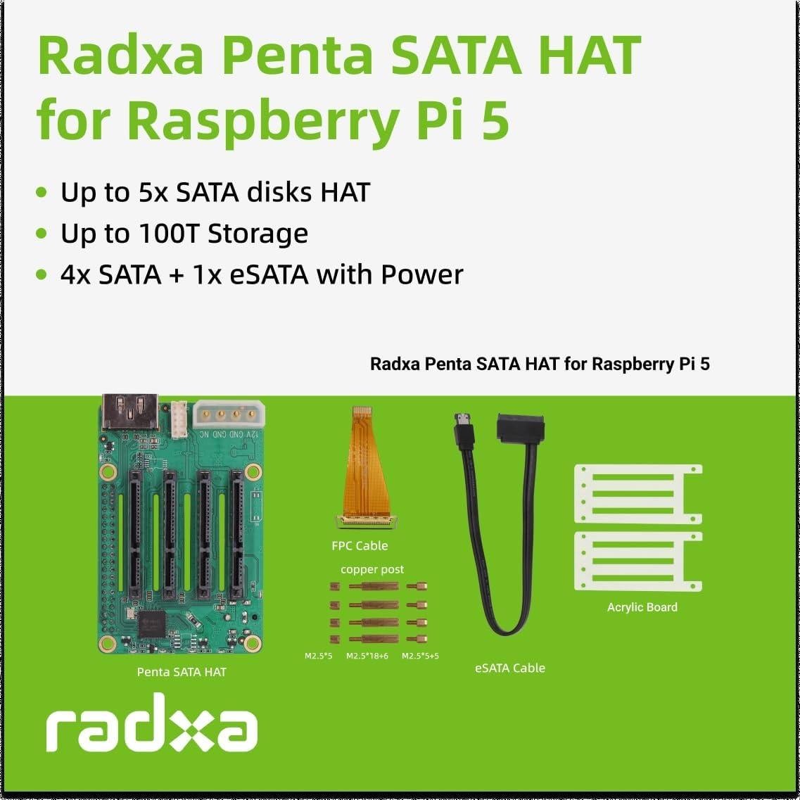 Radxa Penta SATA HAT para Raspberry Pi 5 - 5 Discos SATA