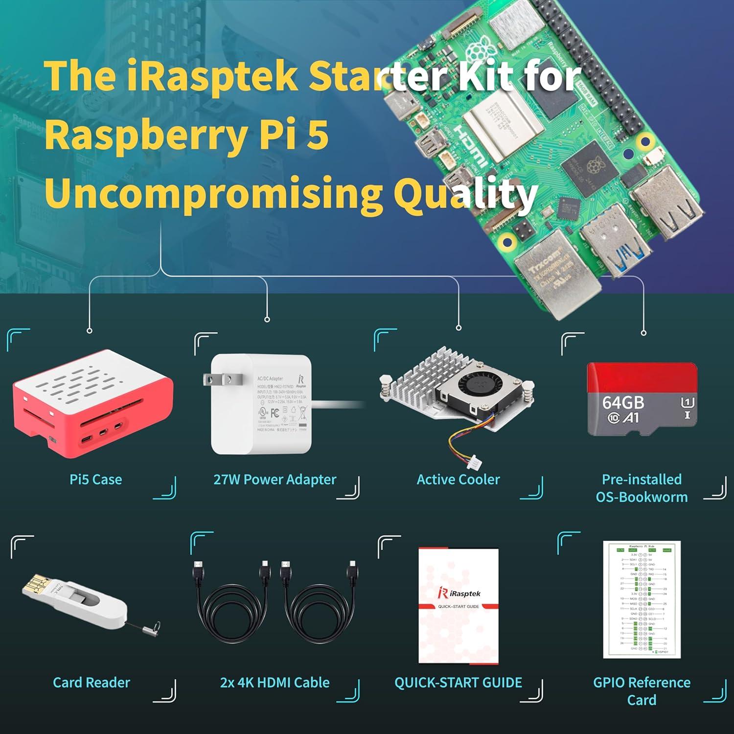 Kit Raspberry Pi 5 iRasptek 8GB RAM 64GB OS Preinstalado