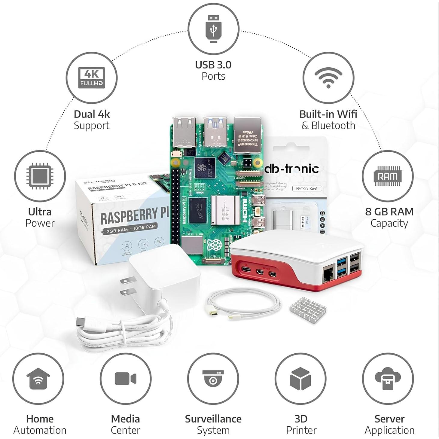 Kit de Inicio Raspberry Pi 5 8GB db-tronic 64GB Fuente 27W
