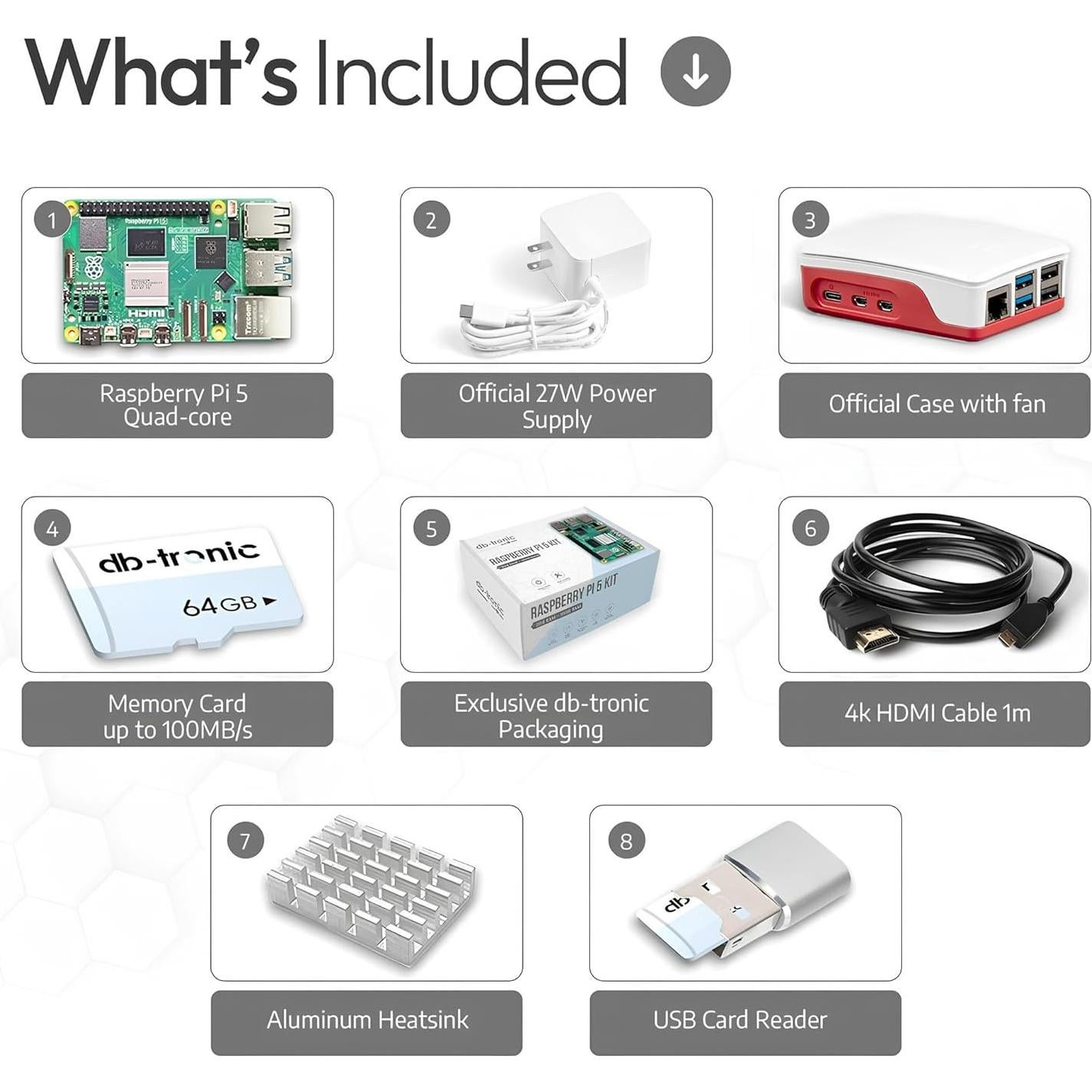 Kit de Inicio Raspberry Pi 5 8GB db-tronic 64GB Fuente 27W