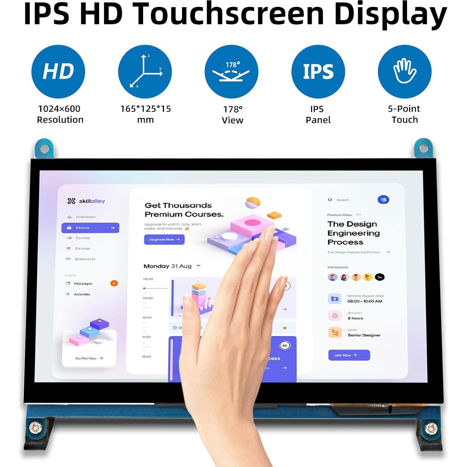 Pantalla Táctil LCD 7" iPistBit 1024x600 HDMI Raspberry Pi