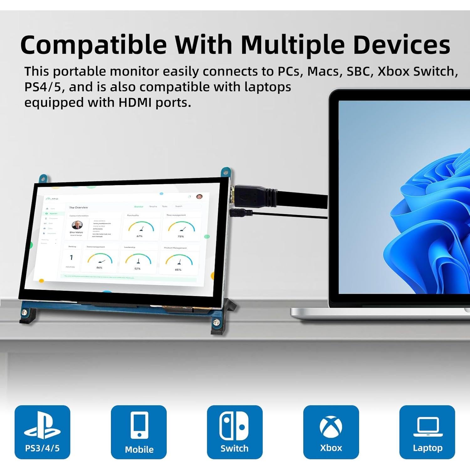 Pantalla Táctil LCD 7" iPistBit 1024x600 HDMI Raspberry Pi