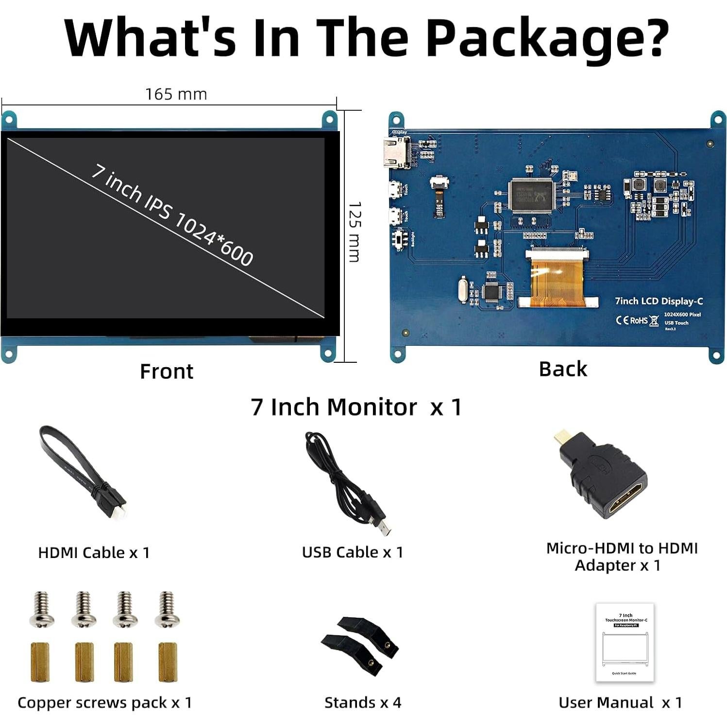 Pantalla Táctil LCD 7" iPistBit 1024x600 HDMI Raspberry Pi