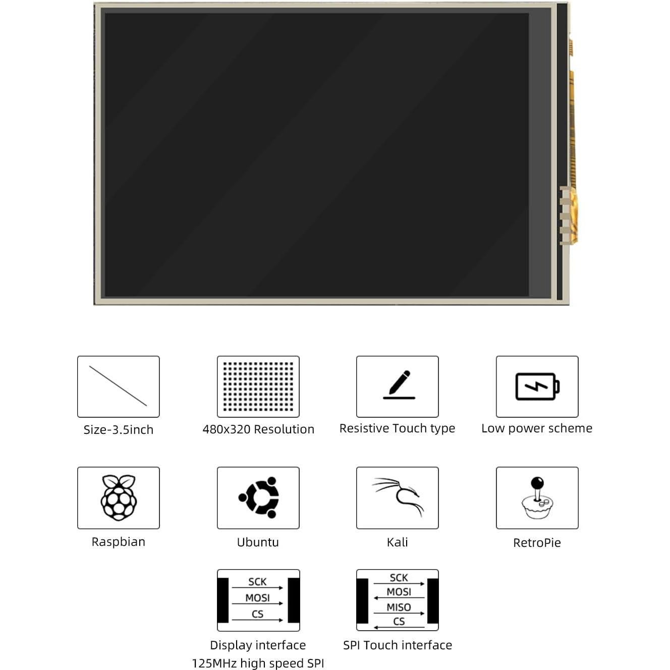 Pantalla Táctil 3.5" CUQI para Raspberry Pi 3/4/5 480x320