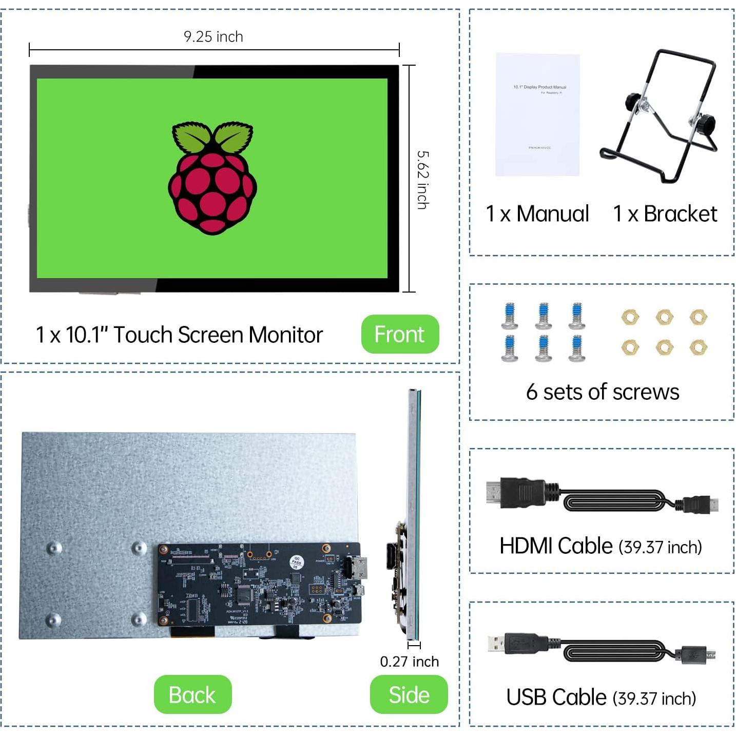 Monitor Táctil 10.1" HAMTYSAN 1024x600 HDMI Raspberry Pi