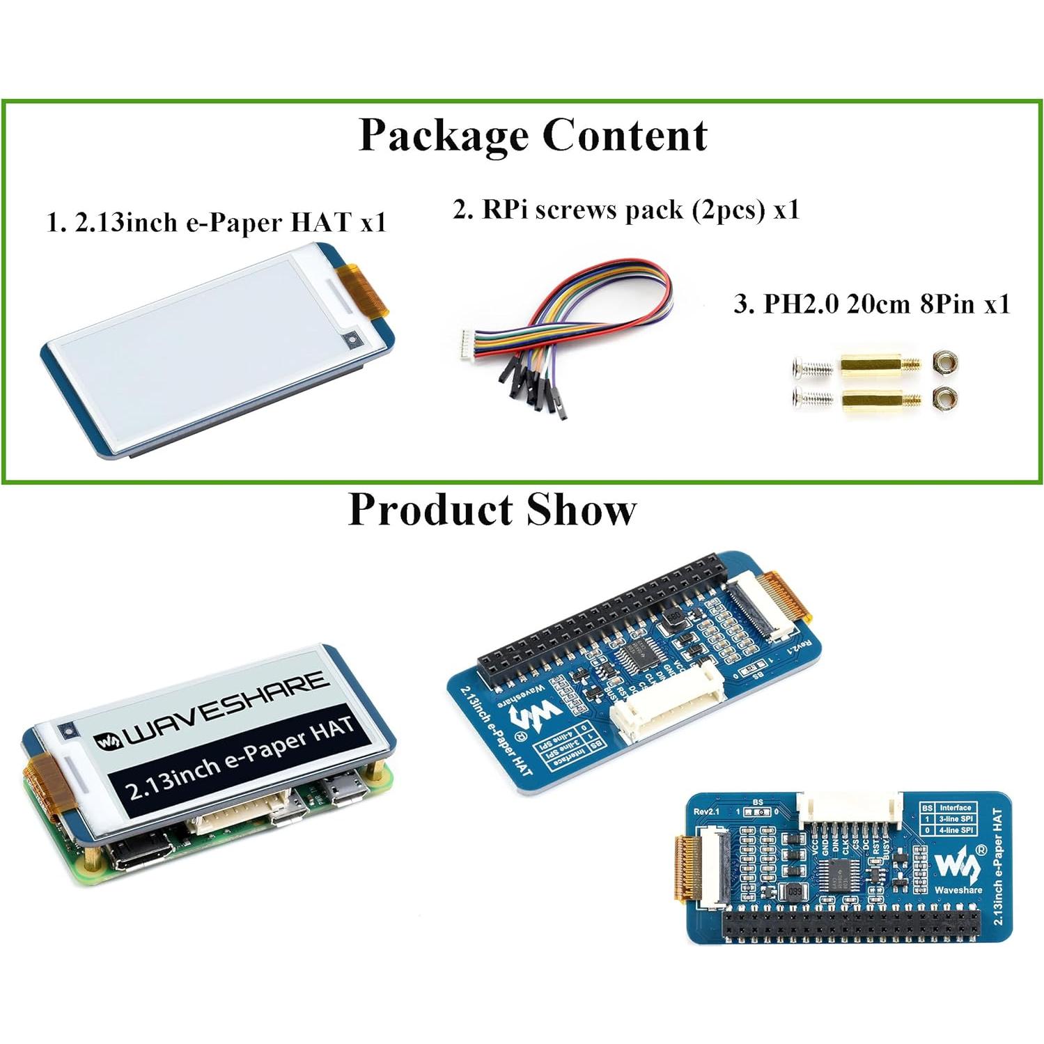 Pantalla E-Ink HAT 2.13" Waveshare 250x122 para Raspberry Pi