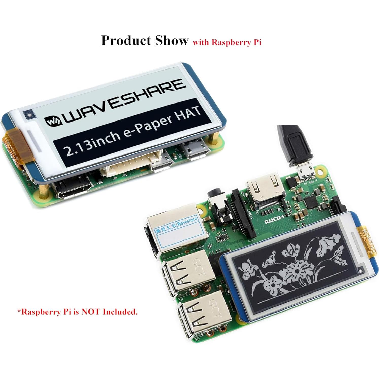 Pantalla E-Ink HAT 2.13" Waveshare 250x122 para Raspberry Pi