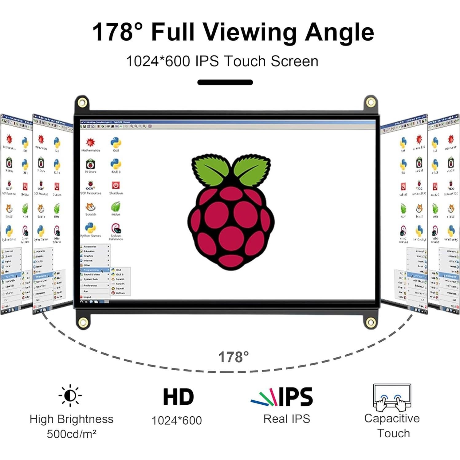 Monitor Táctil 7" Wisecoco HDMI IPS 1024x600 para Raspberry Pi