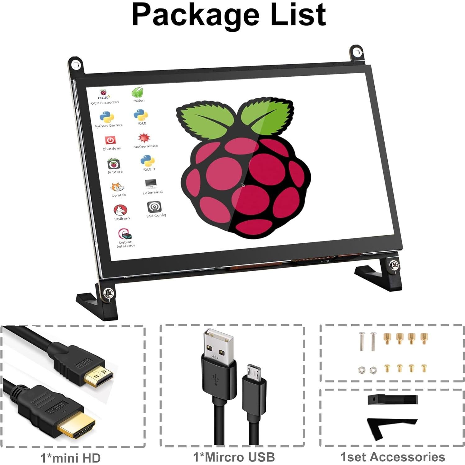 Monitor Táctil 7" Wisecoco HDMI IPS 1024x600 para Raspberry Pi