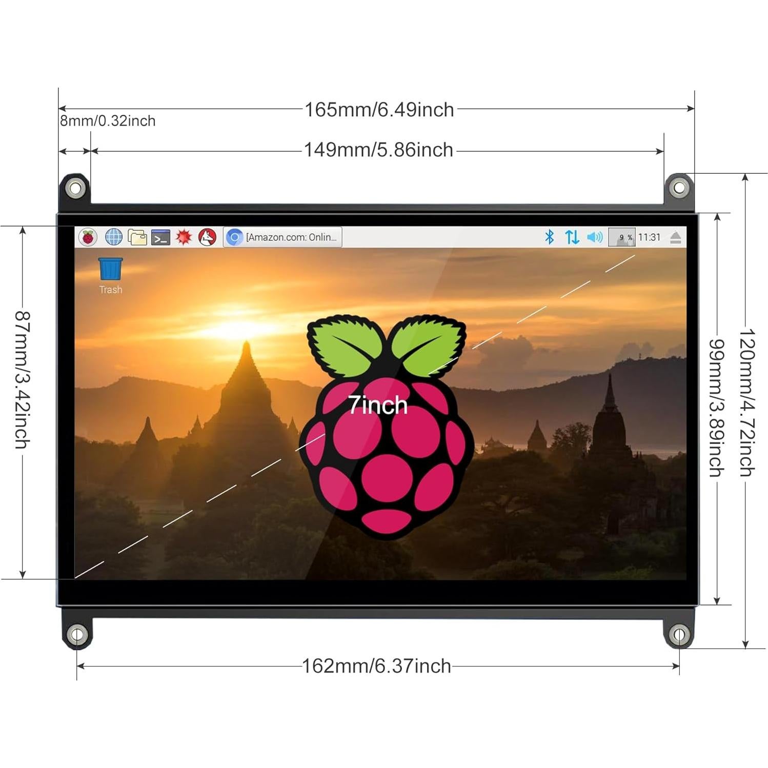 Monitor Táctil 7" Wisecoco HDMI IPS 1024x600 para Raspberry Pi