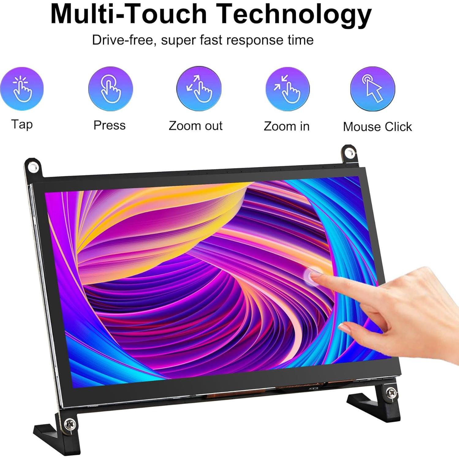 Monitor Táctil 7" Wisecoco HDMI IPS 1024x600 para Raspberry Pi