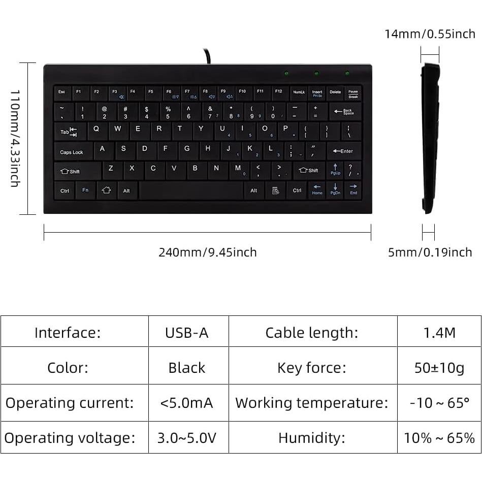 Teclado Mini CUQI USB 82 Teclas Compacto para PC y Android
