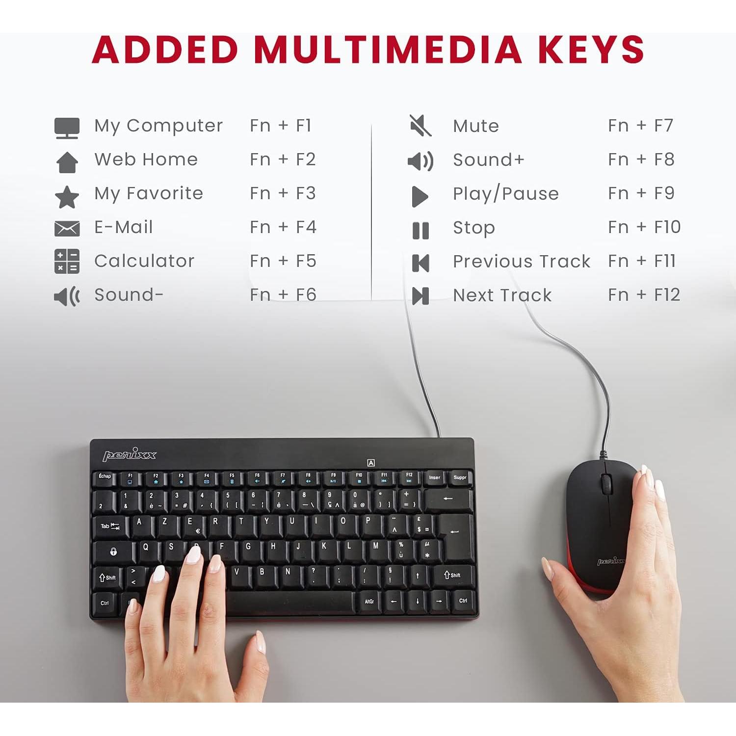 Teclado y Ratón Mini Cableado Perixx PERIDUO-212 USB Negro