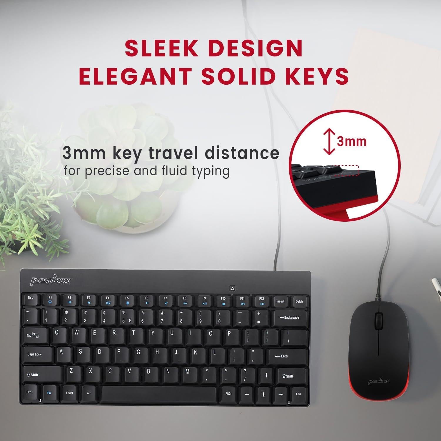 Teclado y Ratón Mini Cableado Perixx PERIDUO-212 USB Negro