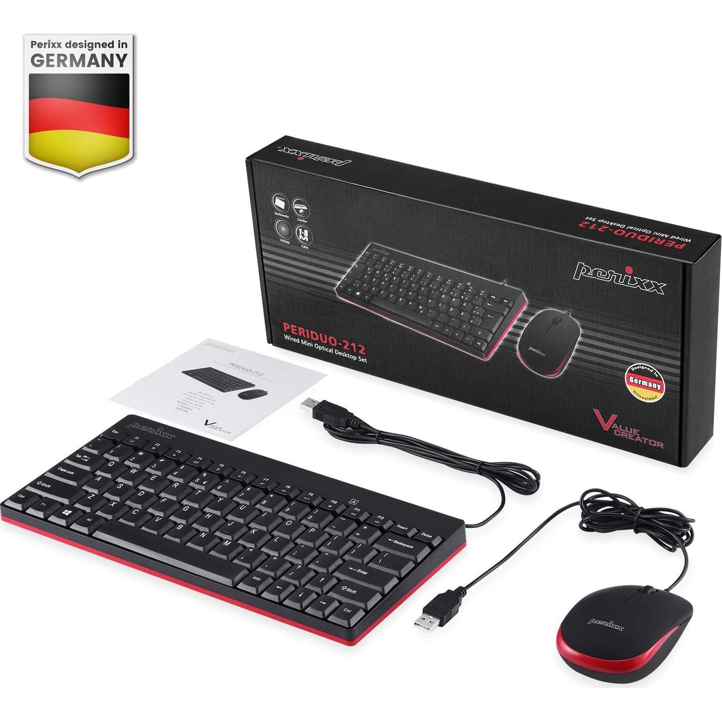 Teclado y Ratón Mini Cableado Perixx PERIDUO-212 USB Negro