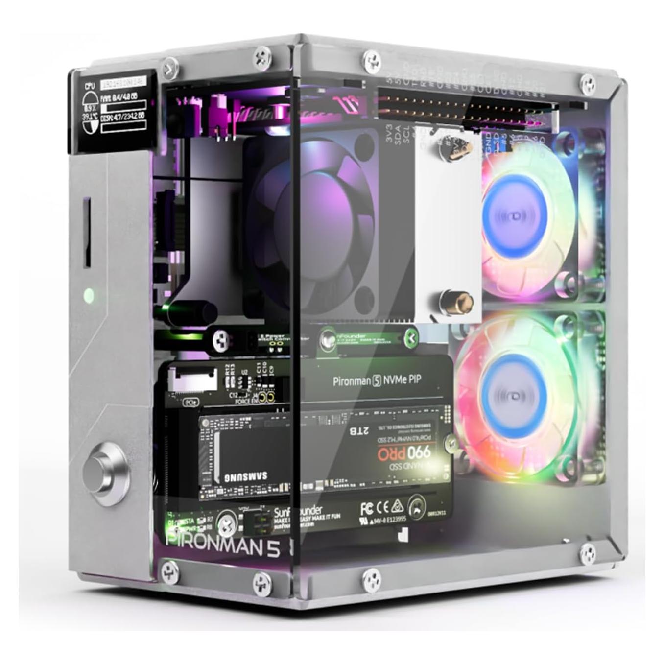 Caja Mini PC Pironman 5 para Raspberry Pi 5 con SSD NVMe