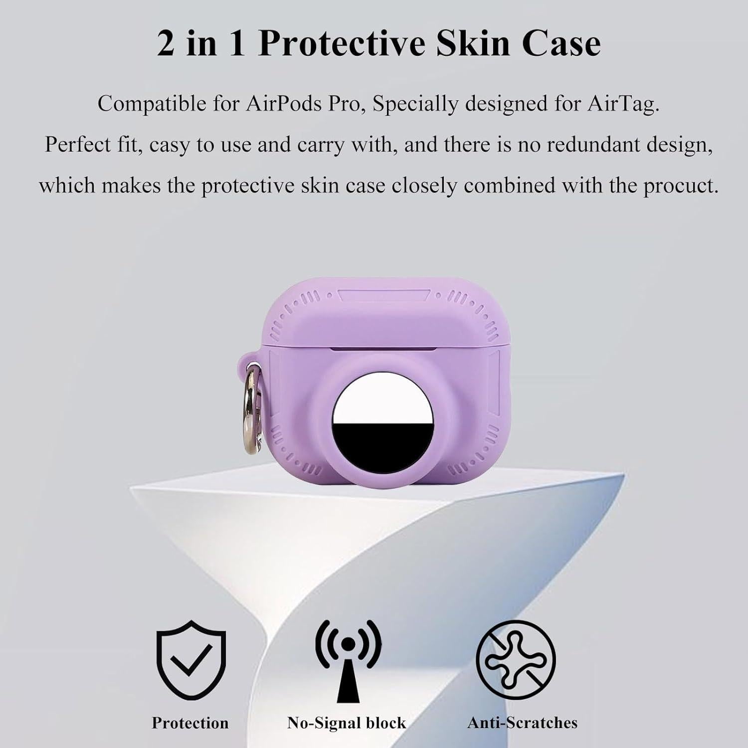 Funda Protectora 2 en 1 Silicona para AirPods Pro 2 y AirTag Morado