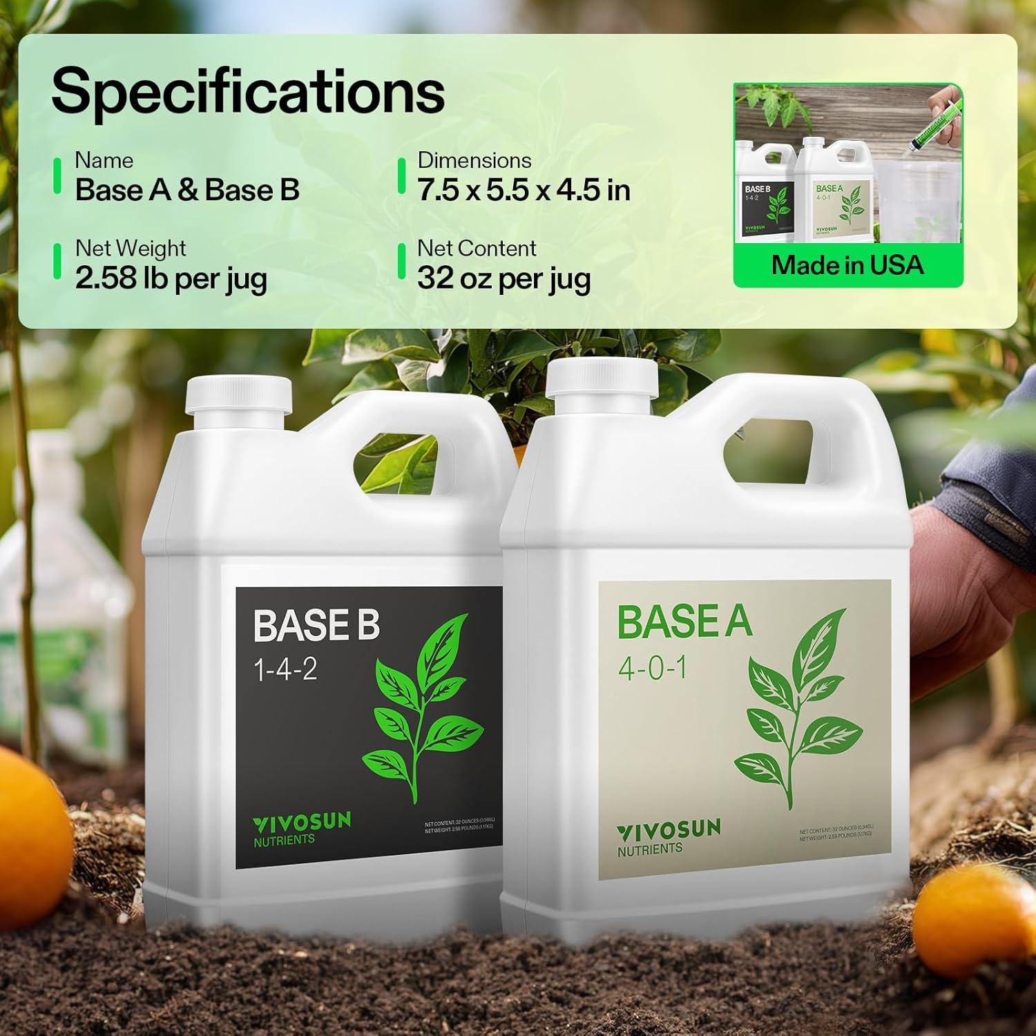 Nutrientes Líquidos Base A y B VIVOSUN 0.95L Fertilizante