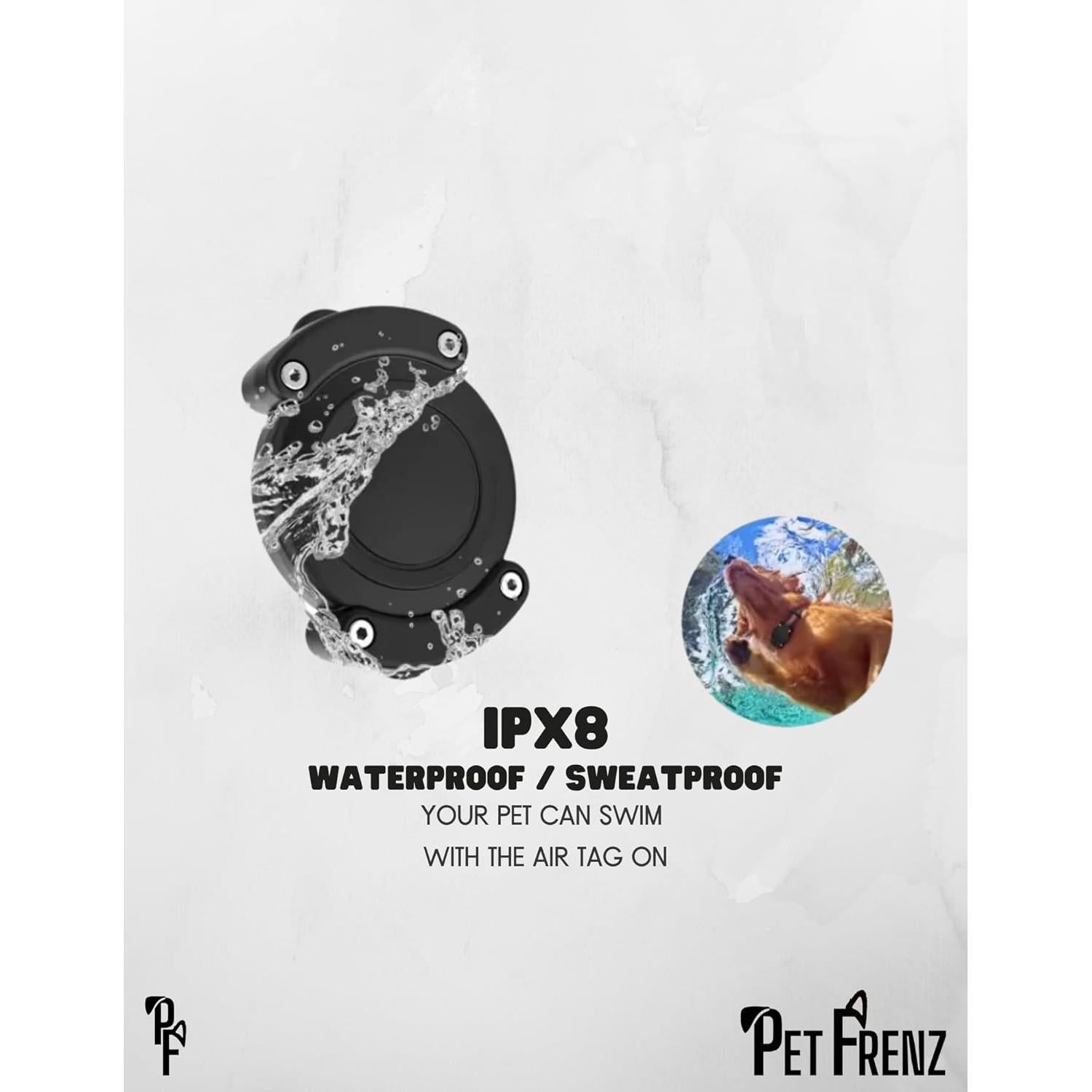 Dog Collar AirTag Holder, Extra-Durable, Lightweight, IPX8 Waterproof, Track Your Pet, Track Your Pet with No Subscription, for Dog Or Cat, AirTag Case Black, 1 Pack, Pet Frenz™